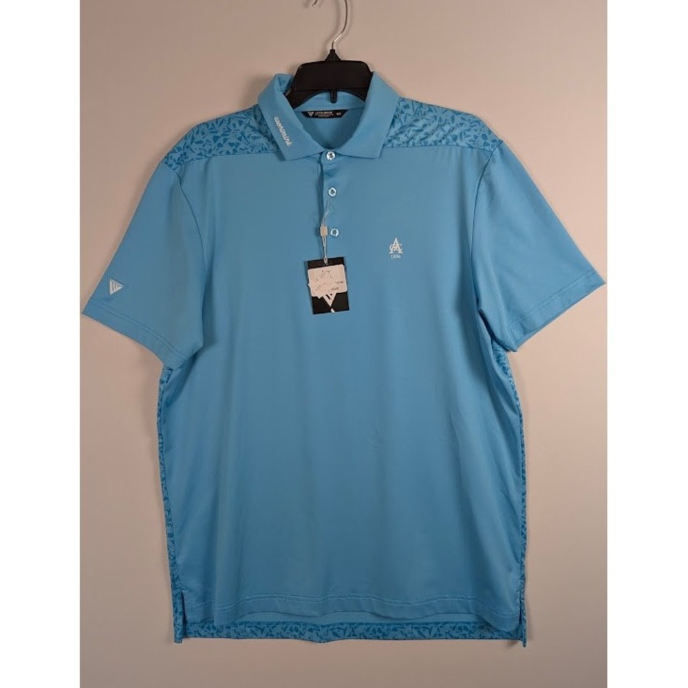 Levelwear Aronimink Golf Polo Mens M Aqua Blue Geometric Print Performance NWT
